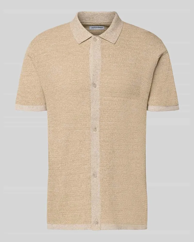 Jack & Jones Regular Fit Freizeithemd mit Polokragen und Knopfleiste Beige
