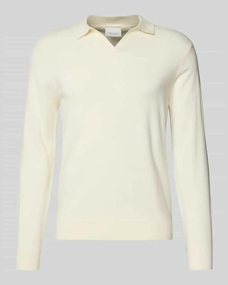Profuomo Slim Fit Poloshirt mit V-Ausschnitt Offwhite