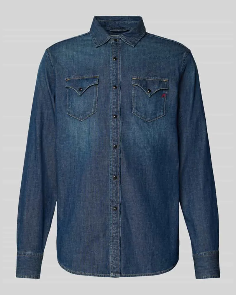 Replay Regular Fit Jeanshemd mit Brusttaschen und Label-Stitching 
