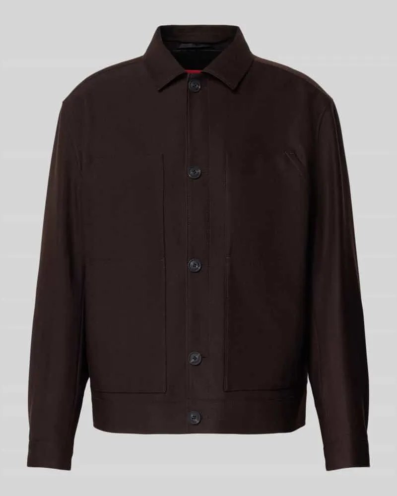 HUGO BOSS Slim Fit Hemdjacke mit Schurwoll-Anteil Mittelbraun