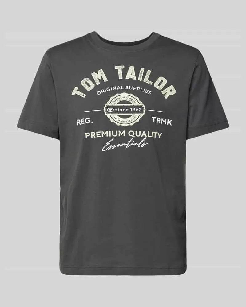 Tom Tailor Regular Fit T-Shirt aus reiner Baumwolle mit Label Print 