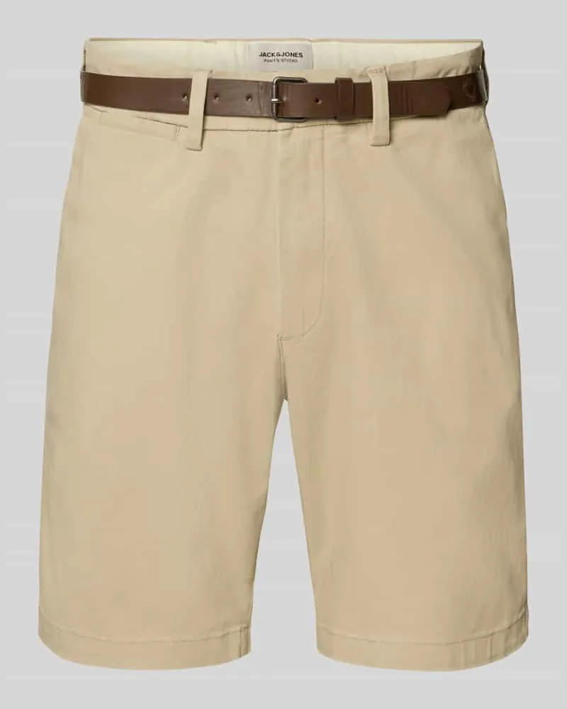 Jack & Jones Straight Fit Shorts mit abnehmbarem Gürtel Modell 'Adam Beige