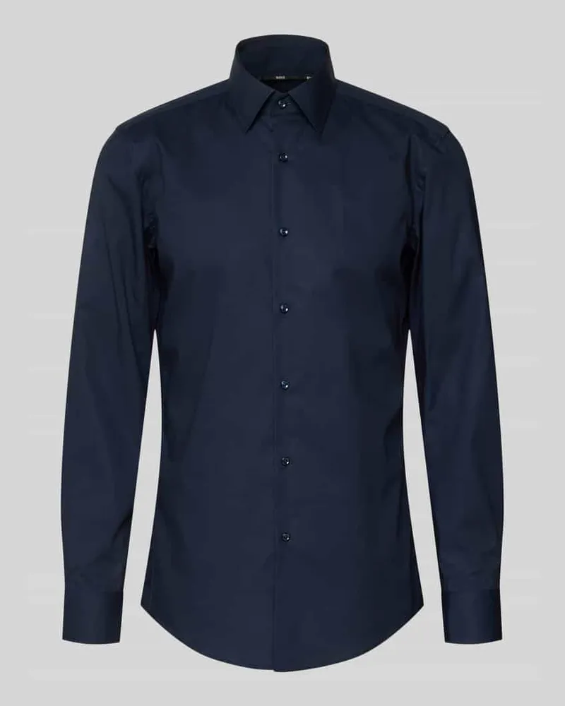 HUGO BOSS Slim Fit Businesshemd aus Popeline mit Stretch-Anteil Marine