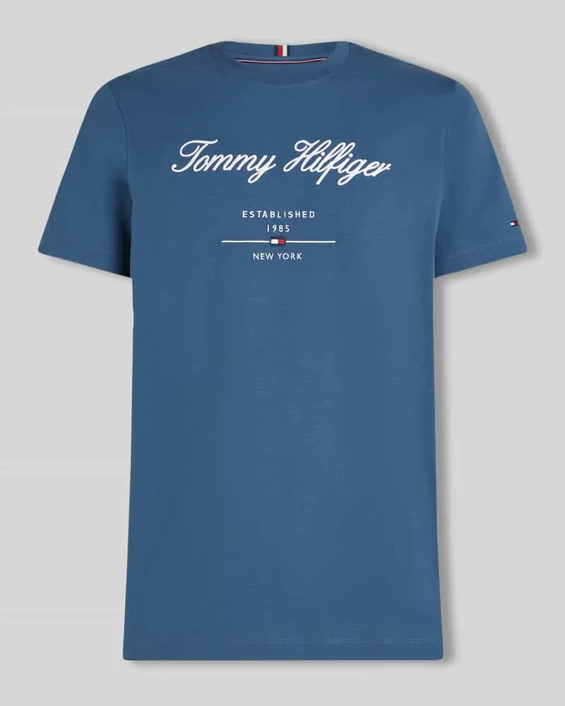 Tommy Hilfiger Regular Fit T-Shirt aus reiner Baumwolle Rauchblau