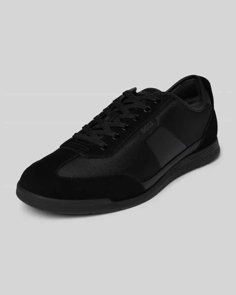 HUGO BOSS Low Top Sneaker mit Velours-Optik-Applikationen Modell 'NITAN Black