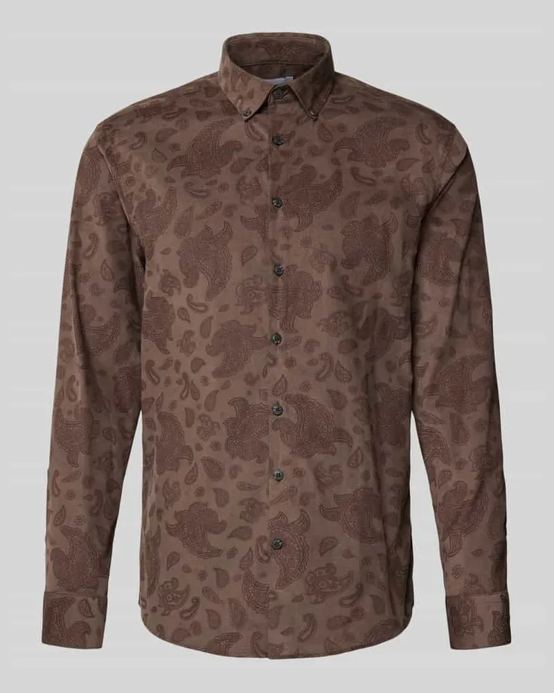 Lindbergh Relaxed Fit Freizeithemd aus Feincord mit Button-Down-Kragen Dunkelbraun