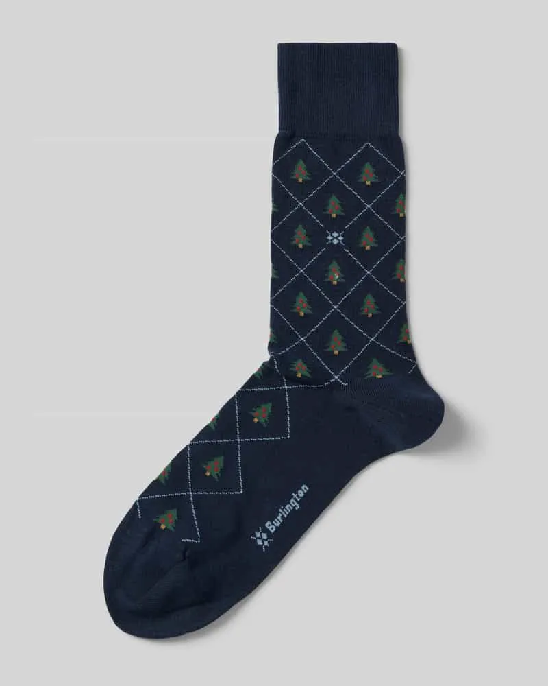 Burlington Socken im Allover-Look Modell 'CHRISTMAS TREE Dunkelblau