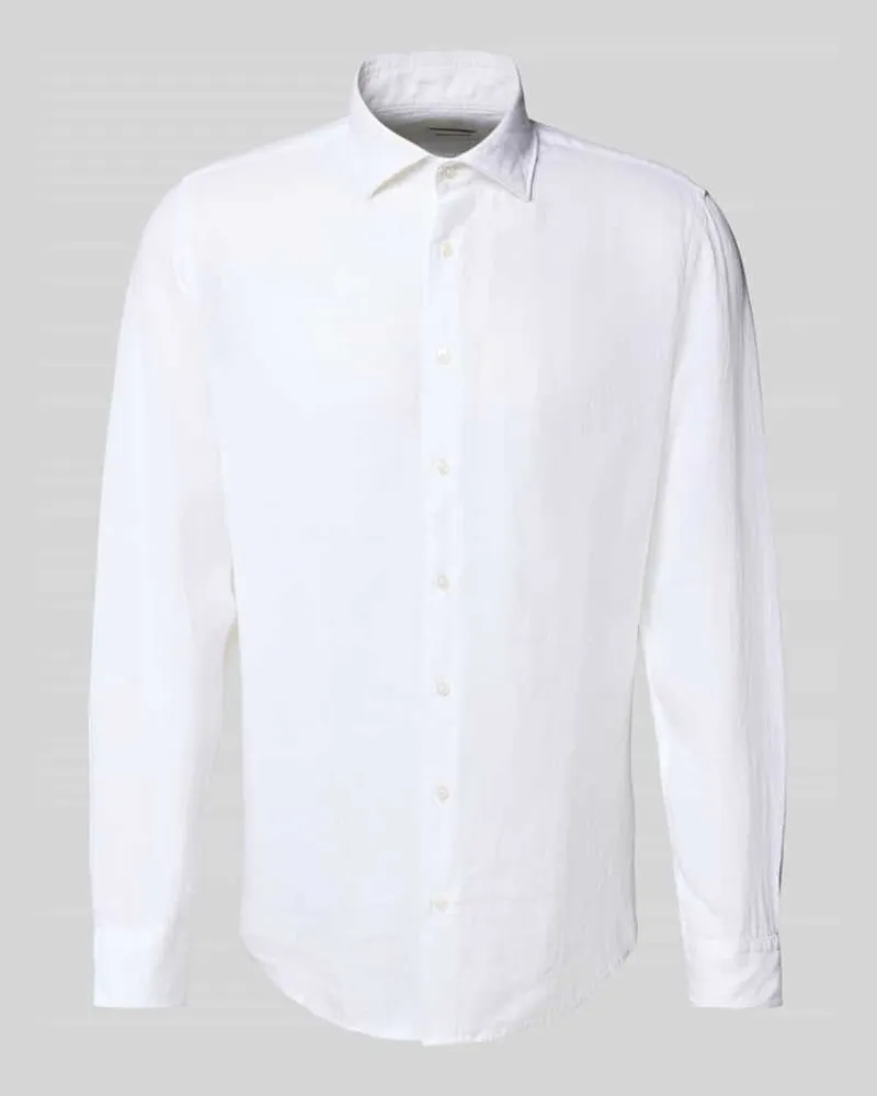 Seidensticker Slim Fit Business-Hemd aus Leinen mit Kentkragen Weiss