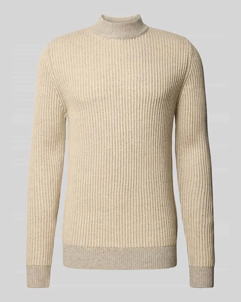 Blend Strickpullover mit gerippten Abschlüssen Beige