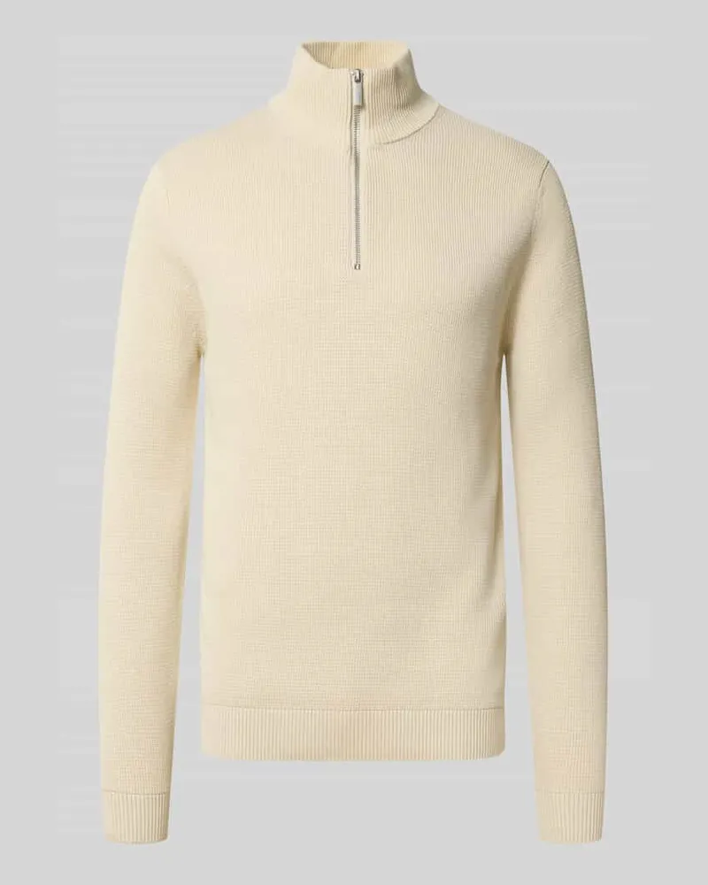 Selected Homme Regular Fit Troyer aus reiner Baumwolle Modell 'DANE Offwhite