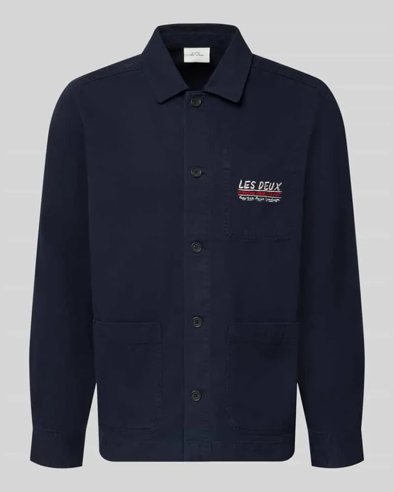 LES DEUX Regular Fit Hemdjacke aus reiner Baumwolle Dunkelblau