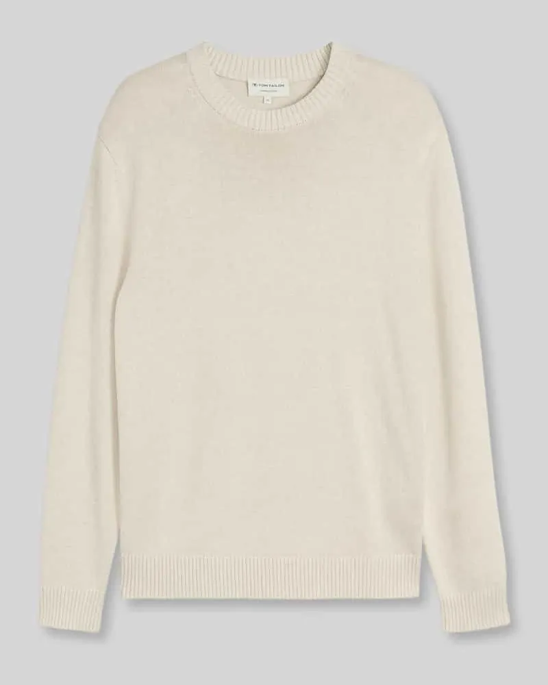 Tom Tailor Regular Fit Pullover aus reiner Baumwolle Beige