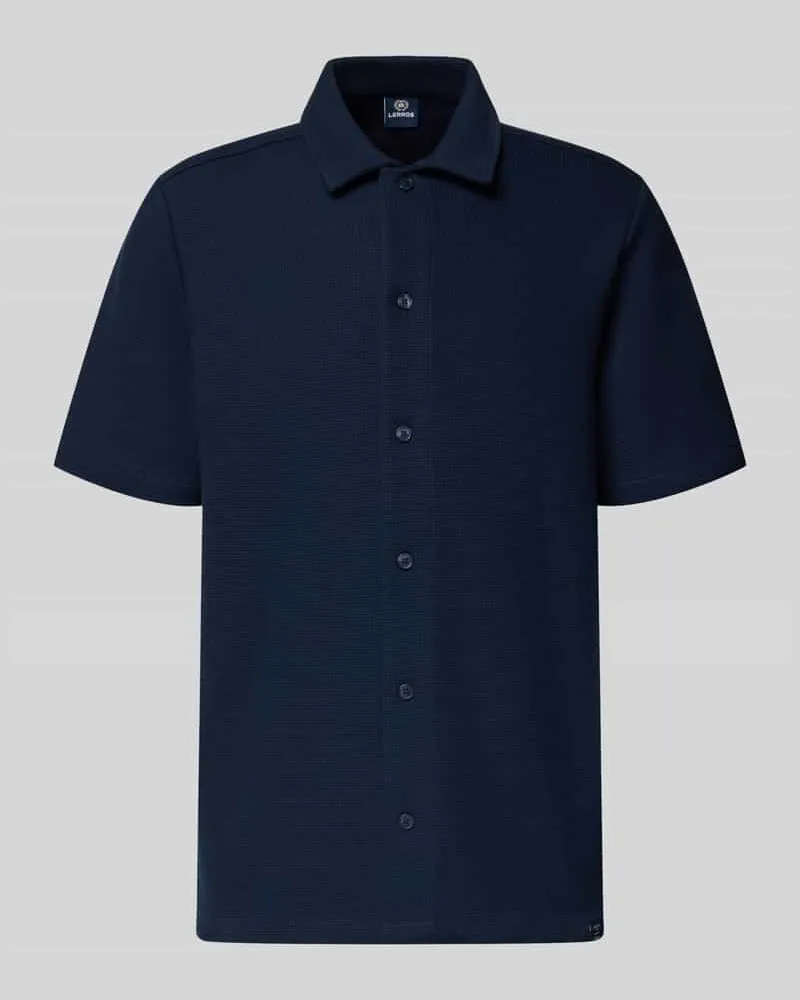 Lerros Regular Fit Freizeithemd mit Polokragen und Strukturmuster Marine