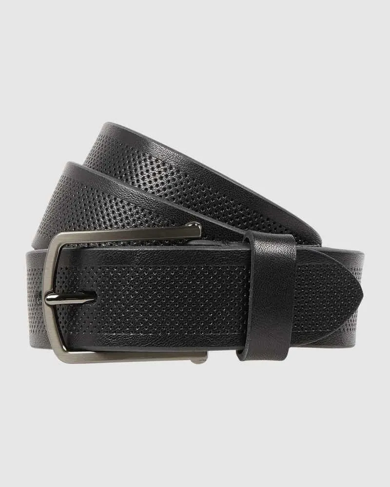 Bugatti Ledergürtel mit strukturiertem Muster Black