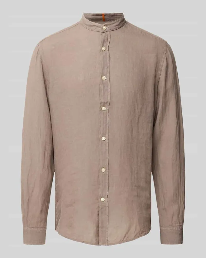 HUGO BOSS Regular Fit Leinenhemd mit Stehkragen Modell 'Race 