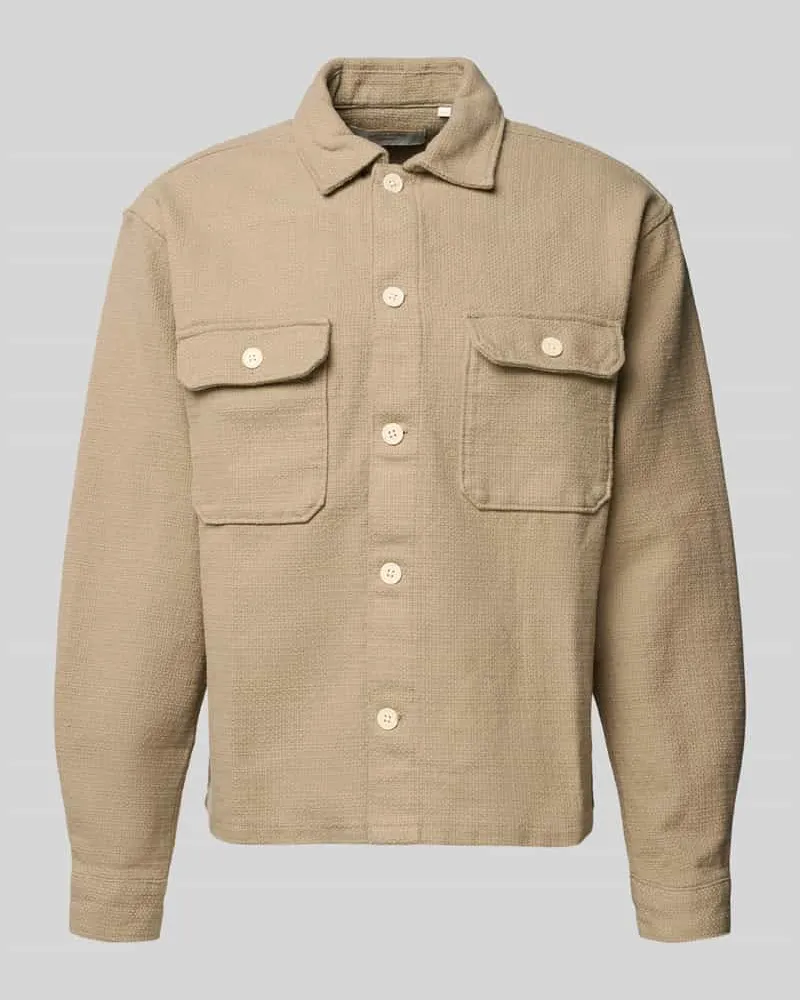 Jack & Jones Regular Fit Hemdjacke mit Strukturmuster Modell 'Upstate Khaki