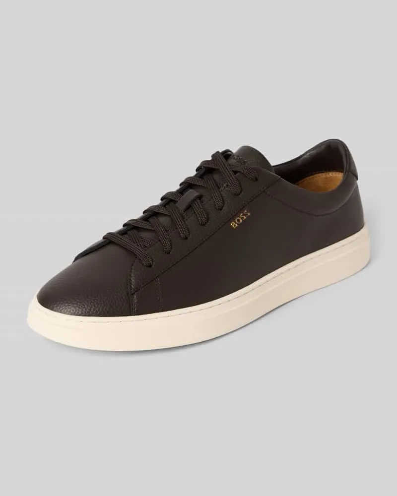 HUGO BOSS Sneaker aus Rindsnappa mit Label-Detail Dunkelbraun