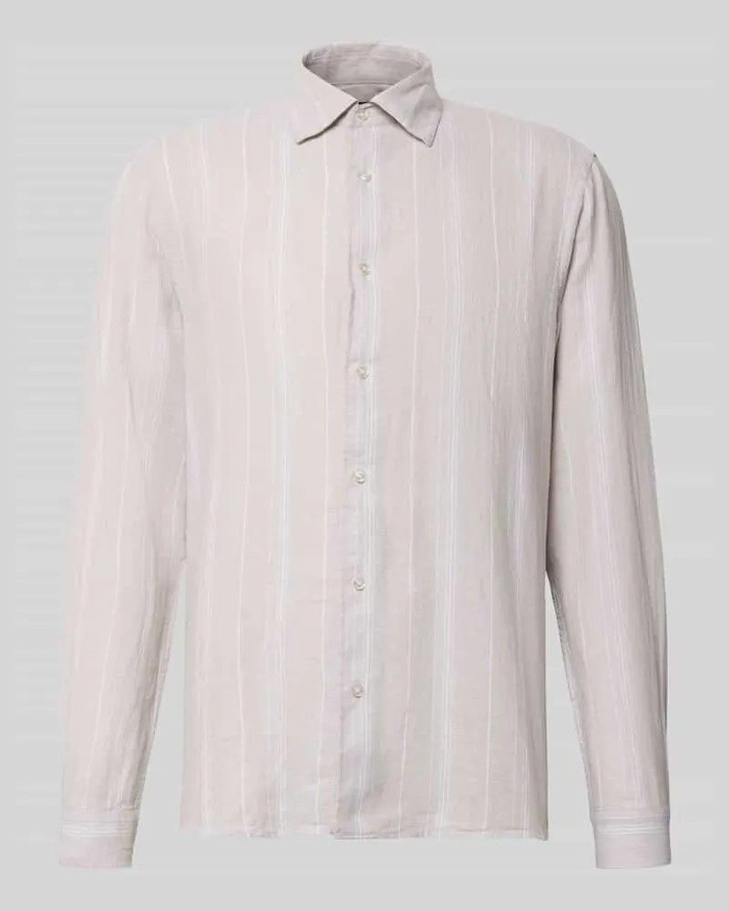 McNeal Regular Fit Freizeithemd aus Leinen-Baumwoll-Mix mit Kentkragen Kitt