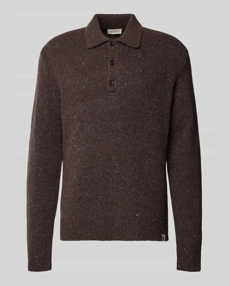 Calvin Klein Strickpullover aus Woll-Mix mit Polokragen Dunkelbraun