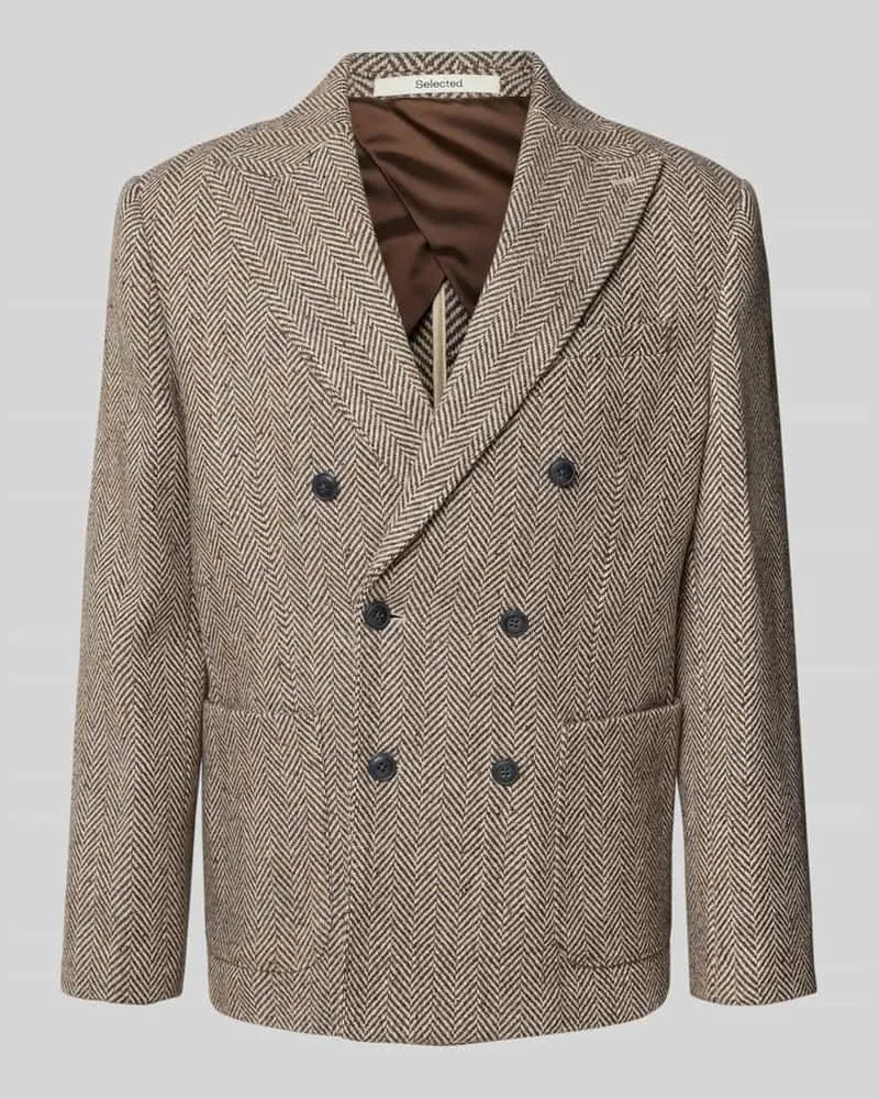 Selected Homme Regular Fit Sakko aus Woll-Mix Modell 'MORRIS Mittelbraun