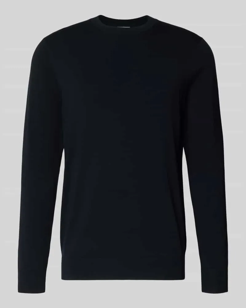 Profuomo Strickpullover mit gerippten Abschlüssen Marine