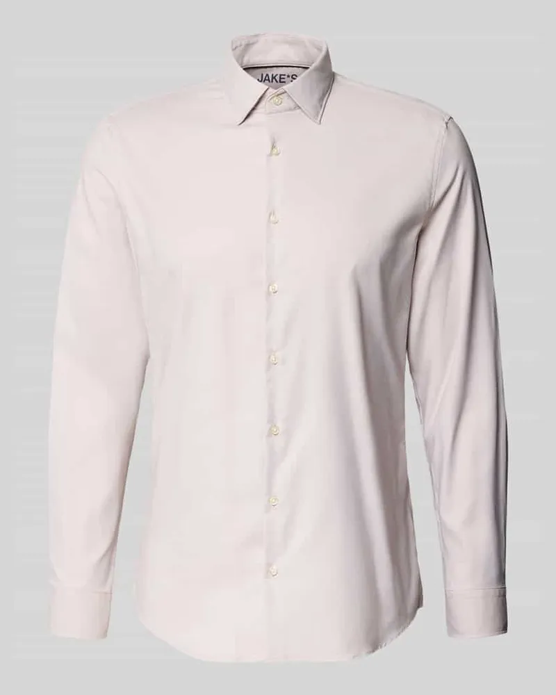 JAKE*S Slim Fit Business-Hemd mit Kentkragen Mud