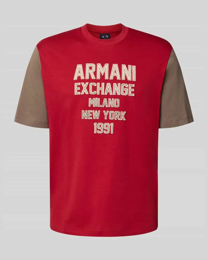 Armani Exchange T-Shirt mit Label-Stitching und Rundhalsausschnitt Dunkelrot
