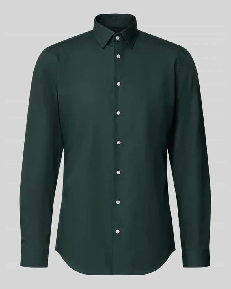 JAKE*S Slim Fit Business-Hemd mit Kentkragen Dunkelgruen