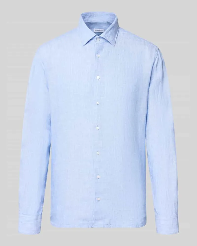 Seidensticker Regular Fit Business-Hemd aus Leinen mit Kentkragen Bleu