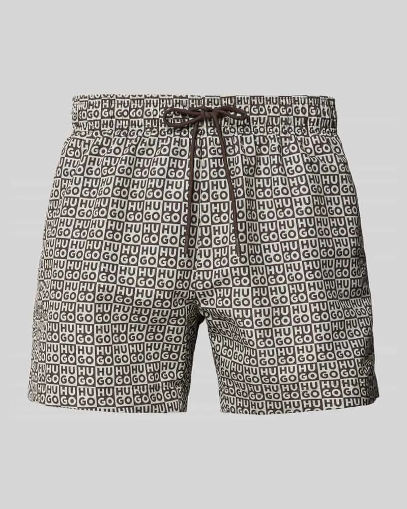 HUGO BOSS Badehose mit Label-Schriftzug Beige