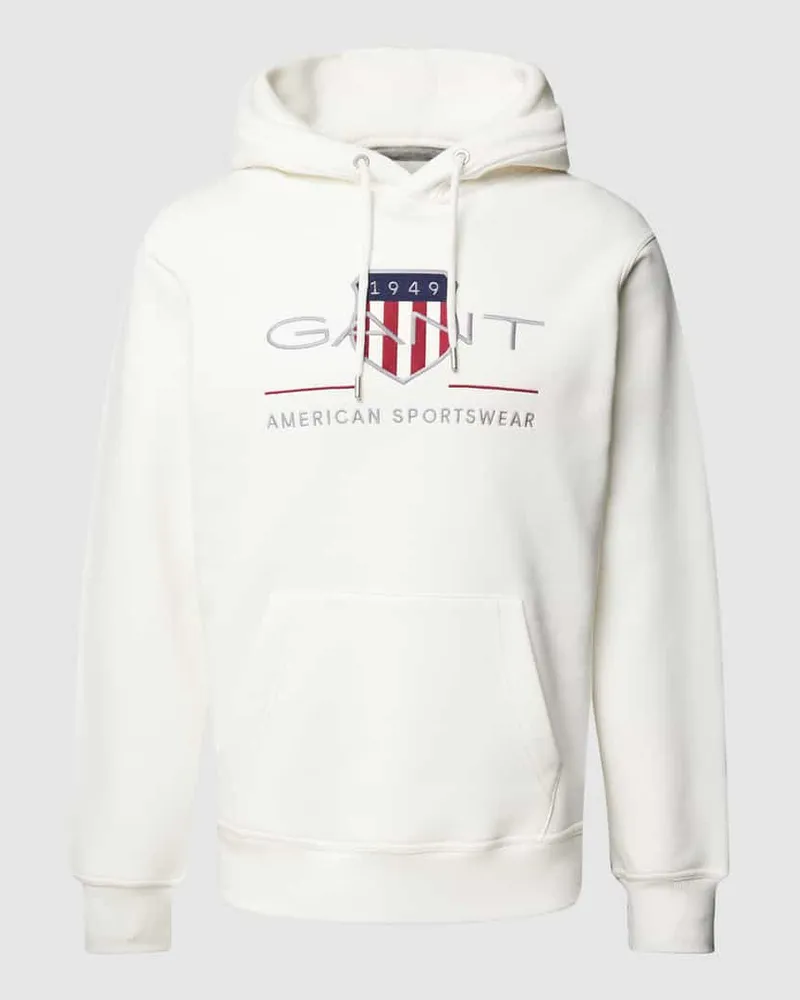 Gant Hoodie mit Label-Stitching und Känguru-Tasche Offwhite