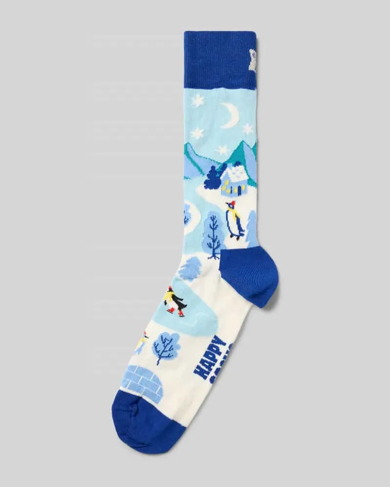 Happy Socks Socken aus elastischem Baumwoll-Mix Modell 'Penguin Village Hellblau