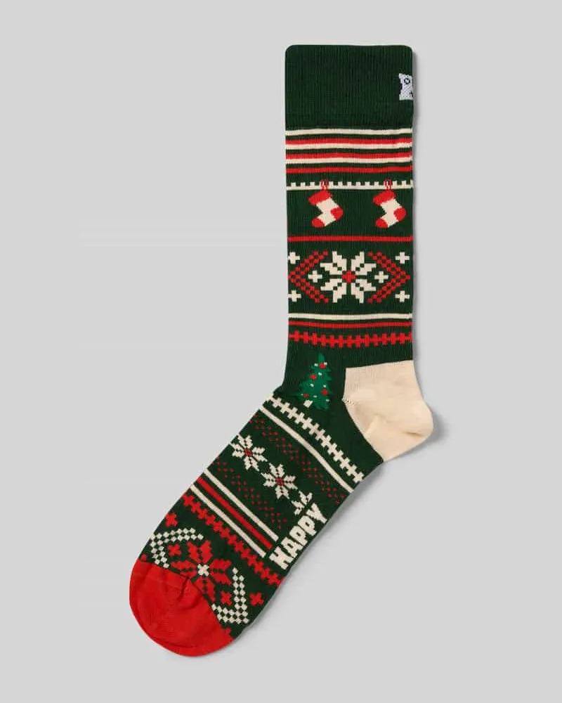 Happy Socks Regular Fit Socken mit Logo-Stitching Modell 'Christmas Sweater Gruen