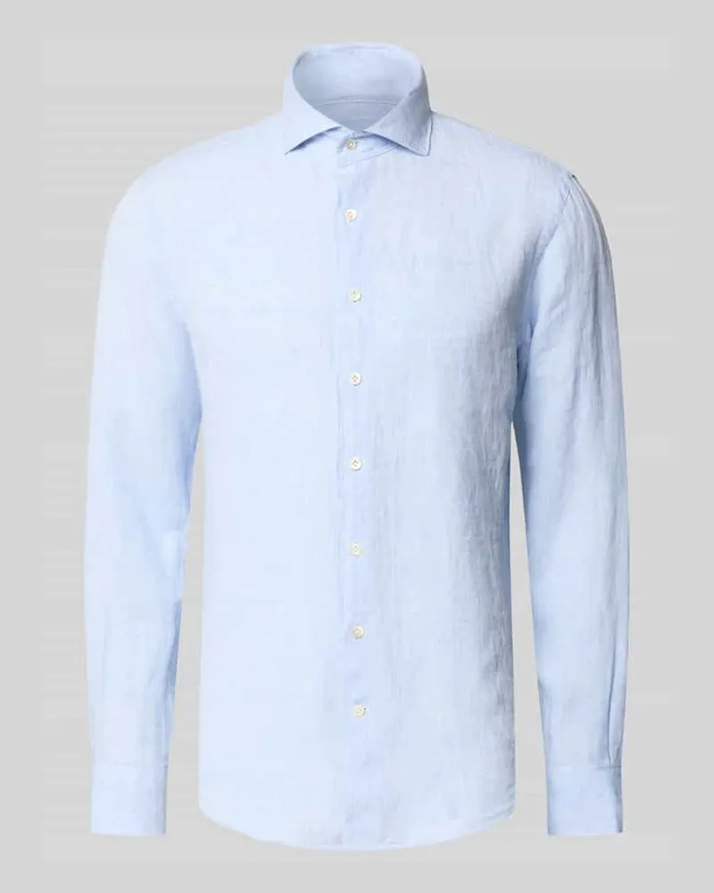 Profuomo Regular Fit Leinenhemd mit Kentkragen Hellblau
