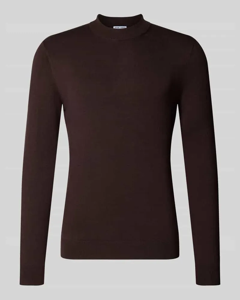 Antony Morato Slim Fit Strickpullover aus Viskose-Mix mit Stehkragen Dunkelbraun