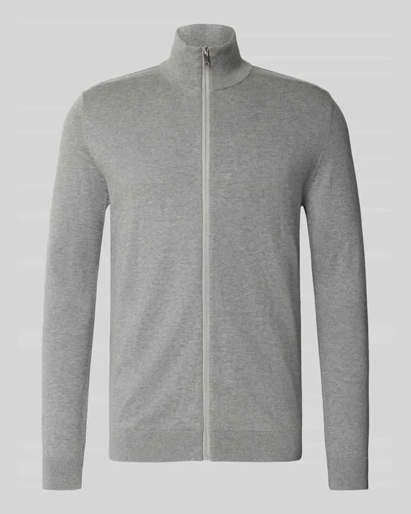 Selected Homme Regular Fit Strickjacke aus reiner Baumwolle Modell 'BERG Mittelgrau