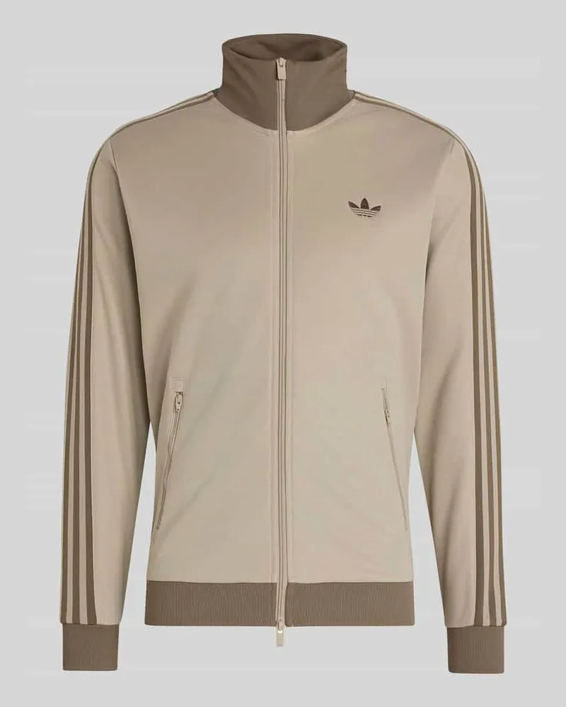 adidas Slim Fit Sweatjacke aus Baumwoll-Mix mit Stehkragen Sand