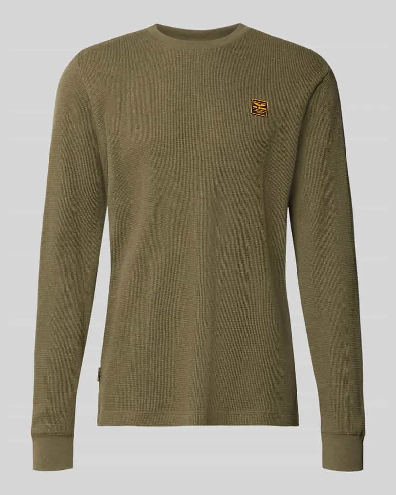 PME Legend Regular Fit Langarmshirt aus Baumwolle mit Waffelstruktur Oliv