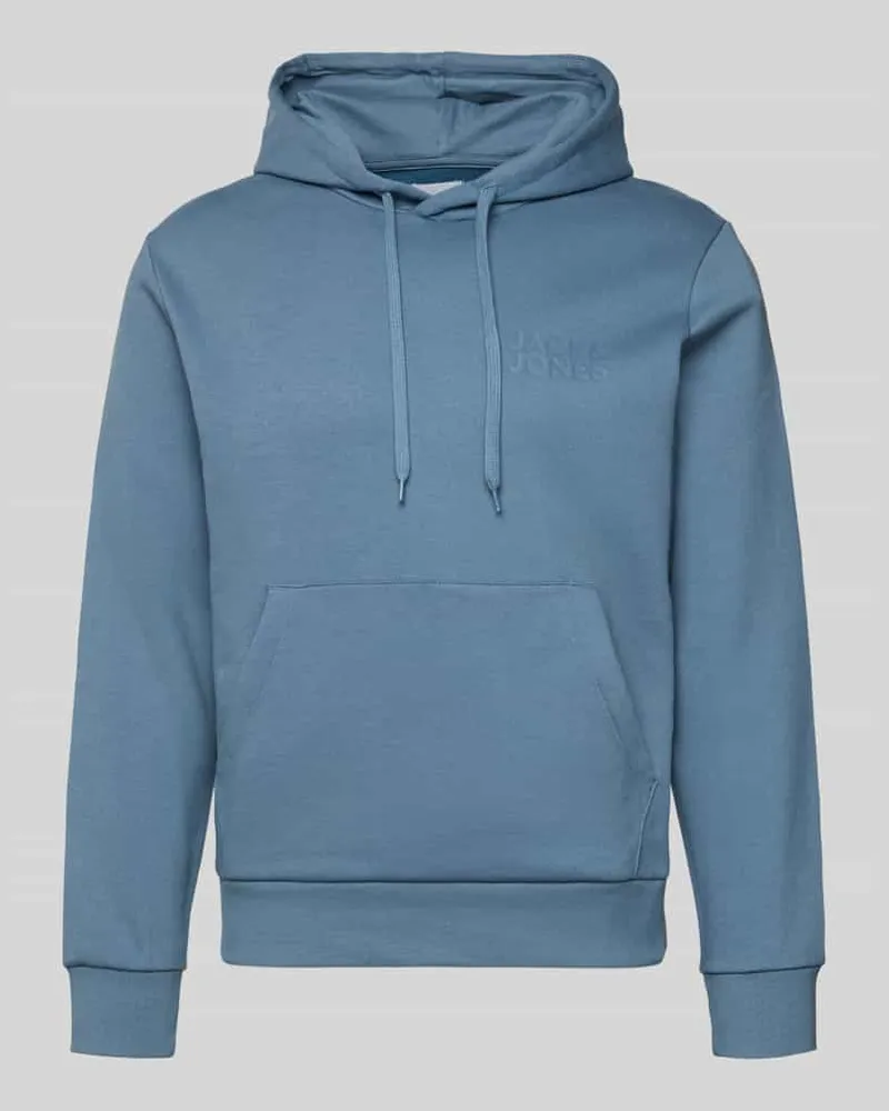 Jack & Jones Hoodie mit Label-Print und Känguru-Tasche Jeansblau