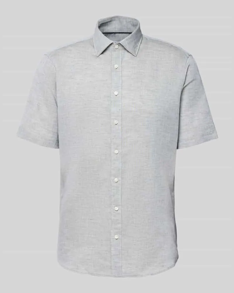 JAKE*S Slim Fit Leinenhemd mit Knopfleiste Hellgruen