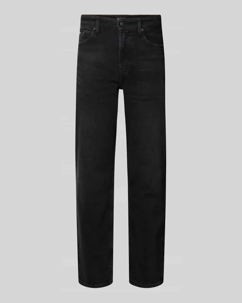 HUGO BOSS Straight Fit Jeans aus Baumwoll-Mix Modell 'Ogden Black