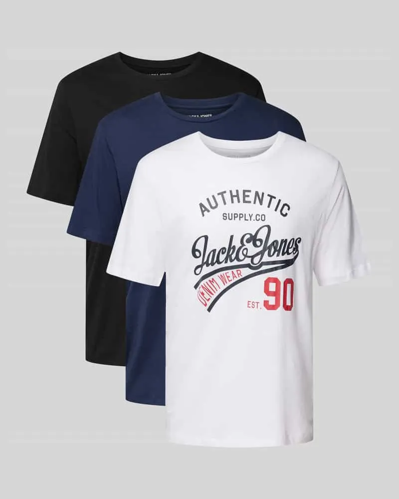 Jack & Jones T-Shirt mit Label-Print Modell 'ETHAN' im 3er-Pack 