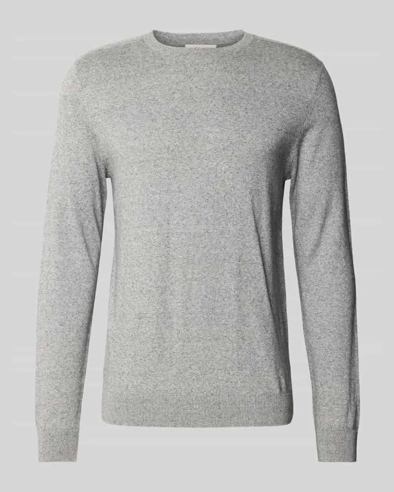 Selected Homme Regular Fit Strickpullover aus reiner Baumwolle Modell 'BERG Hellgrau