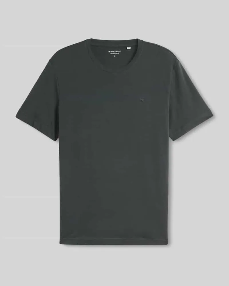 Tom Tailor Regular Fit T-Shirt aus reiner Baumwolle mit Logo-Stitching Oliv