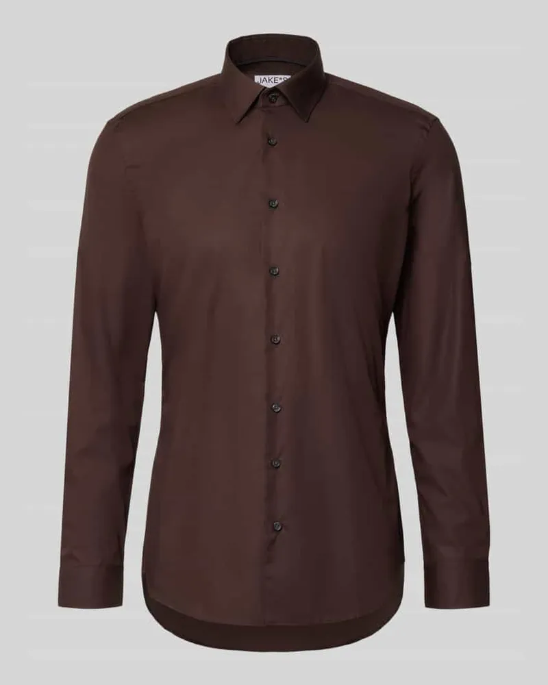 JAKE*S Super Slim Fit Business-Hemd mit Kentkragen Dunkelbraun