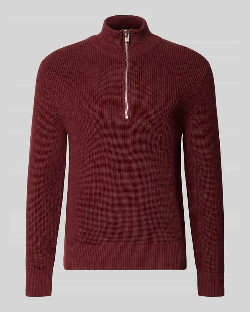 Marc O'Polo Pullover mit Reißverschlusskragen Bordeaux