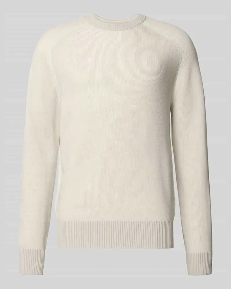 HUGO BOSS Regular Fit Strickpullover aus Schurwoll-Mix Modell 'AKAJER Hellgrau