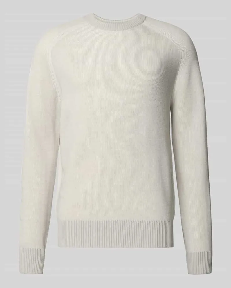 HUGO BOSS Regular Fit Strickpullover aus Schurwoll-Mix Modell 'AKAJER Hellgrau