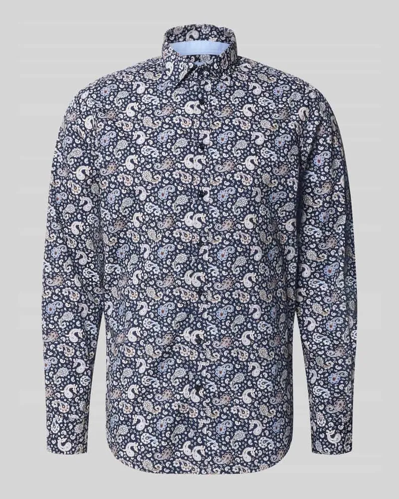 Christian Berg Regular Fit Freizeithemd mit Paisley-Muster und Kentkragen Marine