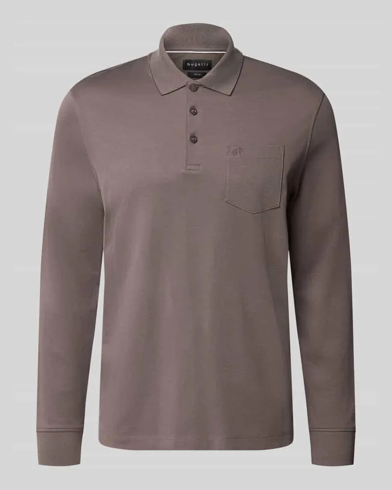 Bugatti Regular Fit Poloshirt aus Baumwoll-Mix mit Brusttasche Mittelbraun